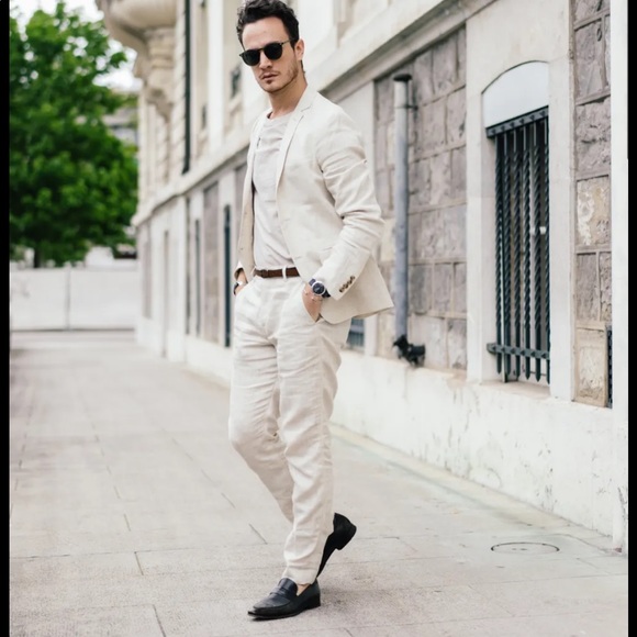 H&M slim fit linen suit pants in light beige melange. NWT - Picture 4 of 9